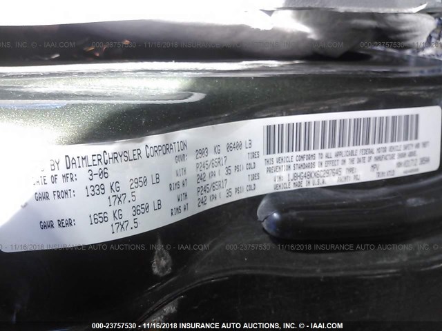 1J8HG48KX6C297645 - 2006 JEEP COMMANDER GREEN photo 9