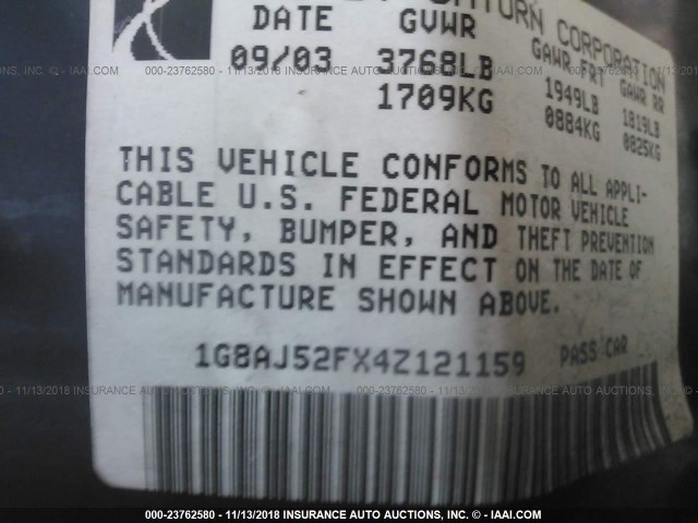 1G8AJ52FX4Z121159 - 2004 SATURN ION LEVEL 2 栗色 照片 9