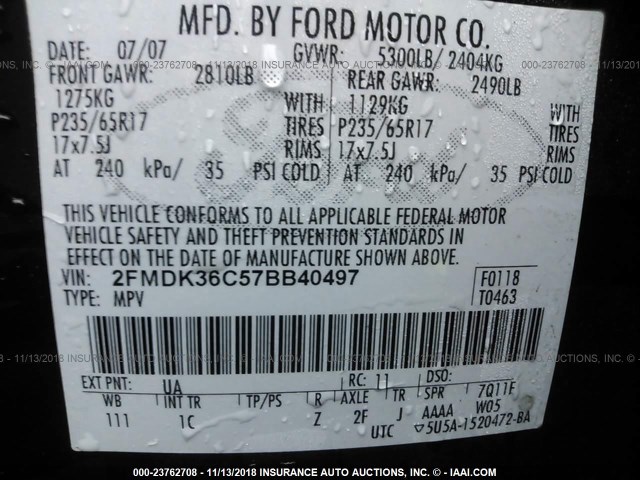 2FMDK36C57BB40497 - 2007 FORD EDGE SE BLACK photo 9