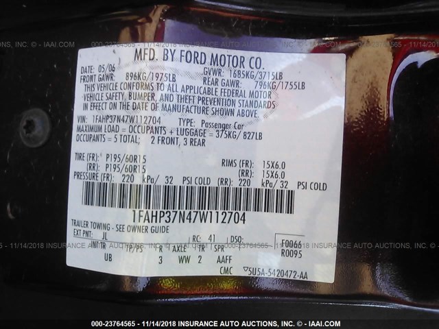 1FAHP37N47W112704 - 2007 FORD FOCUS ZX5/S/SE/SES 红色 照片 9