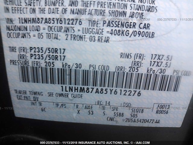 1LNHM87A85Y612276 - 2005 LINCOLN LS 绿色 照片 9