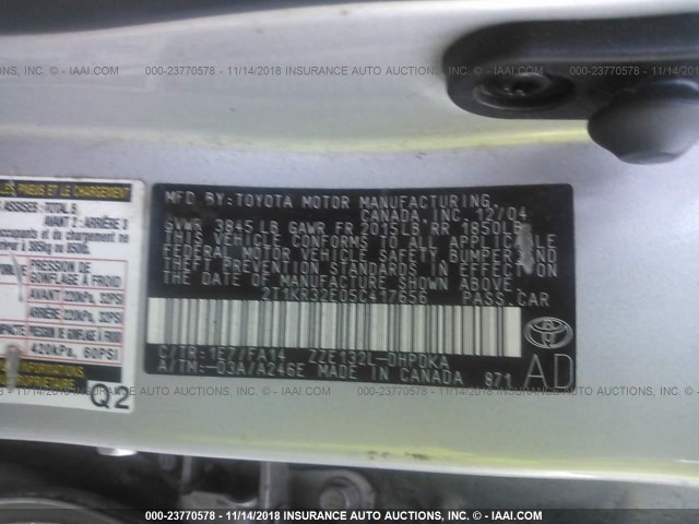 2T1KR32E05C417656 - 2005 TOYOTA COROLLA MATRIX XR SILVER photo 9