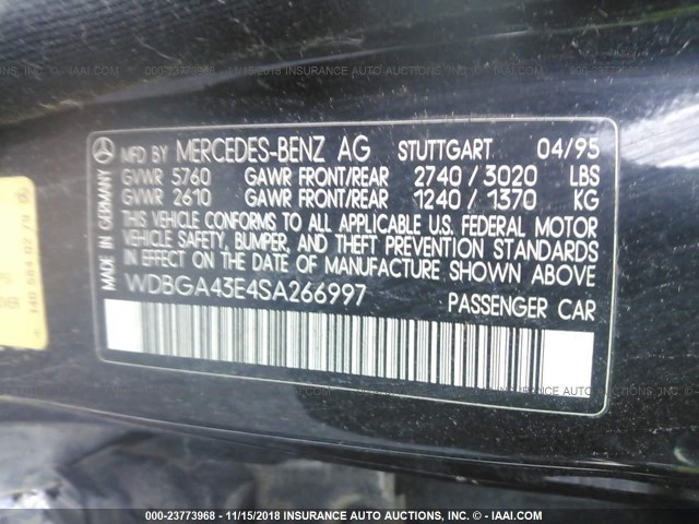 WDBGA43E4SA266997 - 1995 MERCEDES-BENZ S 420 BLACK photo 8