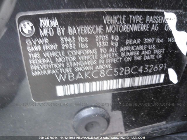 WBAKC8C52BC432691 - 2011 BMW 750 LXI GRAY photo 9