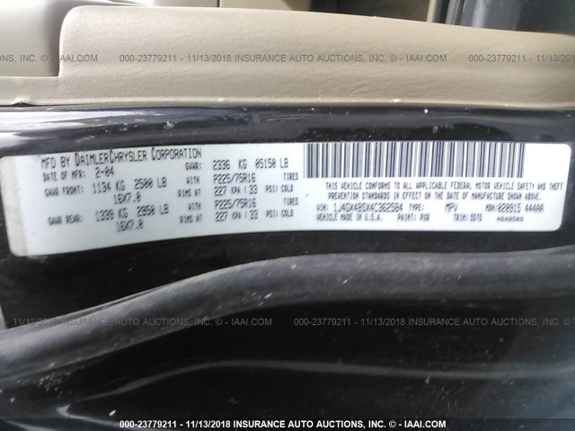 1J4GX48SX4C362584 - 2004 JEEP GRAND CHEROKEE LAREDO/COLUMBIA/FREEDOM 黑色 照片 9