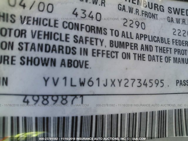 YV1LW61JXY2734595 - 2000 VOLVO V70 SE BLACK photo 9