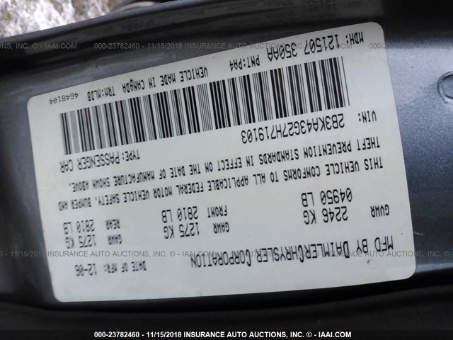 2B3KA43G27H719103 - 2007 DODGE CHARGER SE/SXT SILVER photo 9