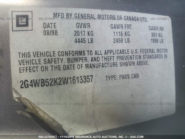 2G4WB52K2W1613357 - 1998 BUICK REGAL LS 香槟色 照片 9