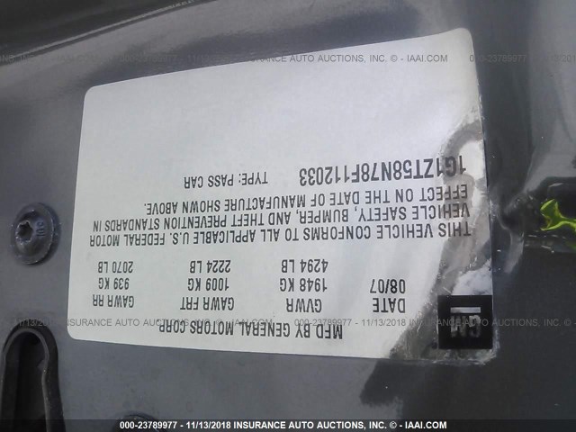 1G1ZT58N78F112033 - 2008 CHEVROLET MALIBU LT/CLASSIC GRAY photo 9