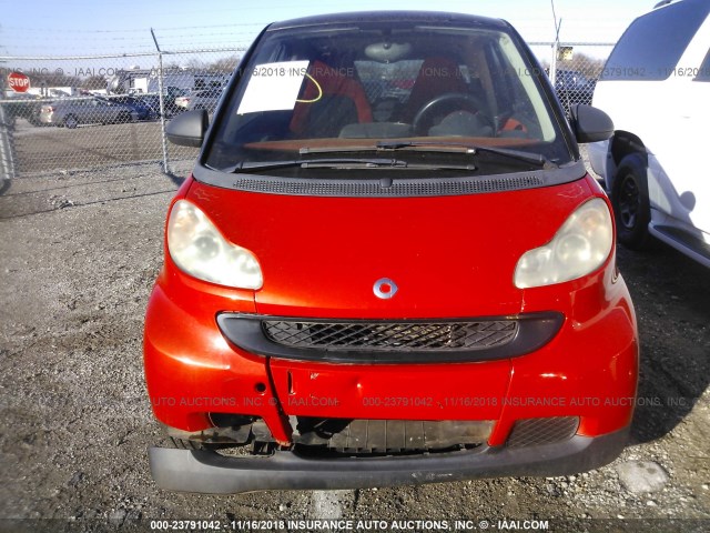 WMEEJ31X28K190451 - 2008 SMART FORTWO PURE/PASSION ORANGE photo 6