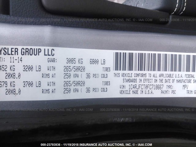 1C4RJFCT0FC718667 - 2015 JEEP GRAND CHEROKEE OVERLAND SILVER photo 9