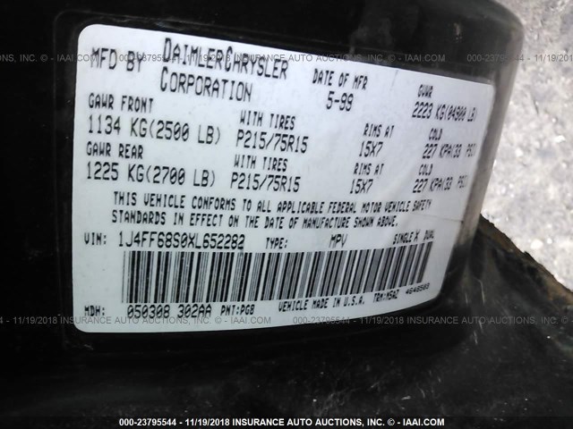 1J4FF68S0XL652282 - 1999 JEEP CHEROKEE SPORT/CLASSIC მწვანე ფოტო 9