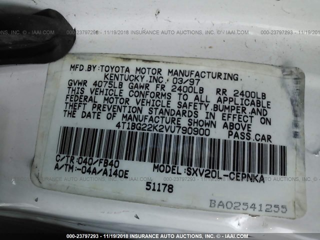 4T1BG22K2VU790900 - 1997 TOYOTA CAMRY CE/LE/XLE 白色 照片 9