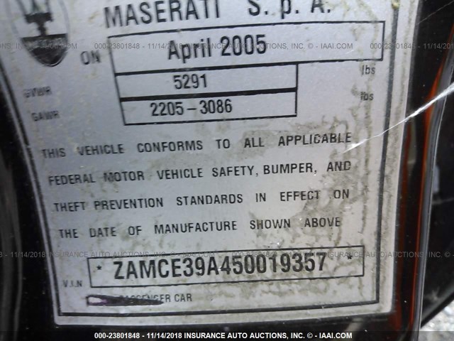 ZAMCE39A450019357 - 2005 MASERATI Quattroporte M139 MAROON photo 9