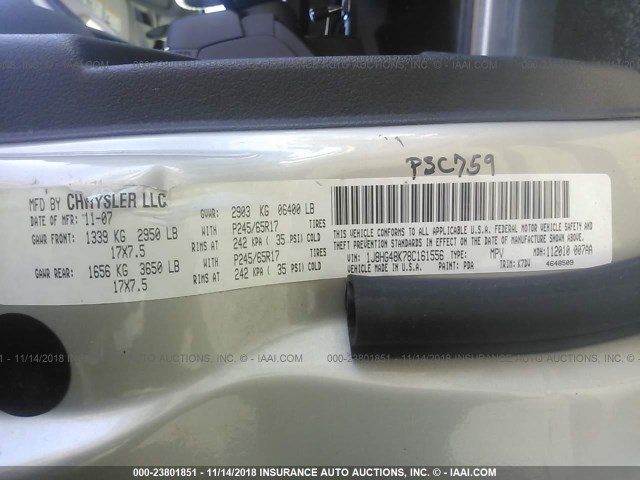 1J8HG48K78C161556 - 2008 JEEP COMMANDER SPORT ვერცხლისფერი ფოტო 9