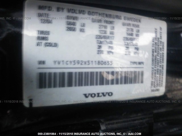 YV1CY592X51180655 - 2005 VOLVO XC90 BLACK photo 9