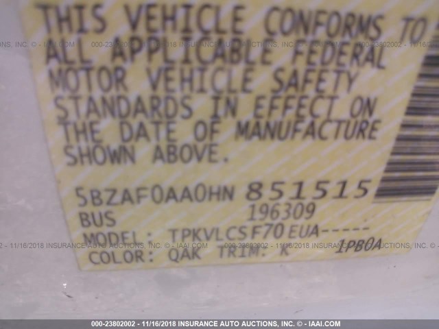 5BZAF0AA0HN851515 - 2017 NISSAN NV 3500/S/SV/SL WHITE photo 9