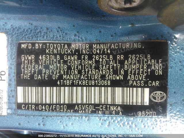 4T1BF1FK8EU813068 - 2014 TOYOTA CAMRY L/SE/LE/XLE Mavi foto 9