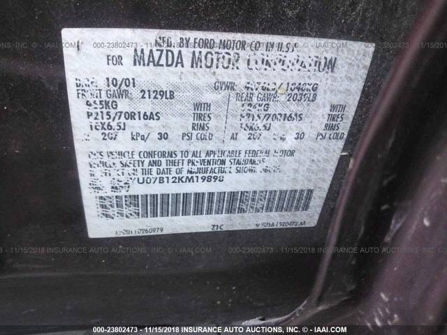 4F2YU07B12KM19898 - 2002 MAZDA TRIBUTE DX BURGUNDY photo 9