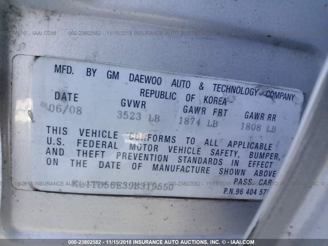 KL1TD56E39B319550 - 2009 CHEVROLET AVEO LS/LT ვერცხლისფერი ფოტო 9