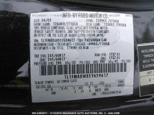 1L1FM88W85Y659617 - 2005 LINCOLN TOWN CAR EXECUTIVE BLACK photo 9