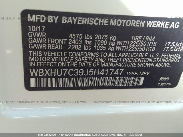 WBXHU7C39J5H41747 - 2018 BMW X1 SDRIVE28I WHITE photo 9