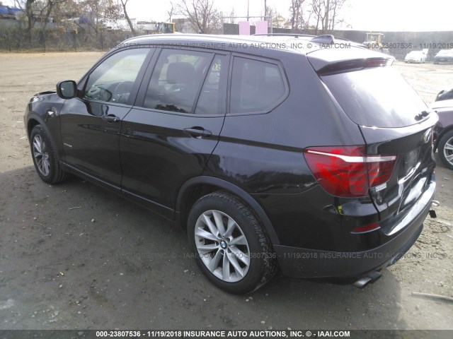 5UXWX9C57D0A08248 - 2013 BMW X3 XDRIVE28I BLACK photo 3