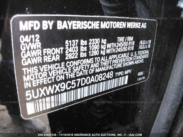 5UXWX9C57D0A08248 - 2013 BMW X3 XDRIVE28I BLACK photo 9