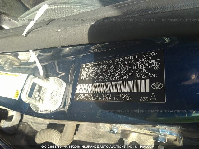 JTKKT624160165088 - 2006 TOYOTA SCION XA BLUE photo 9