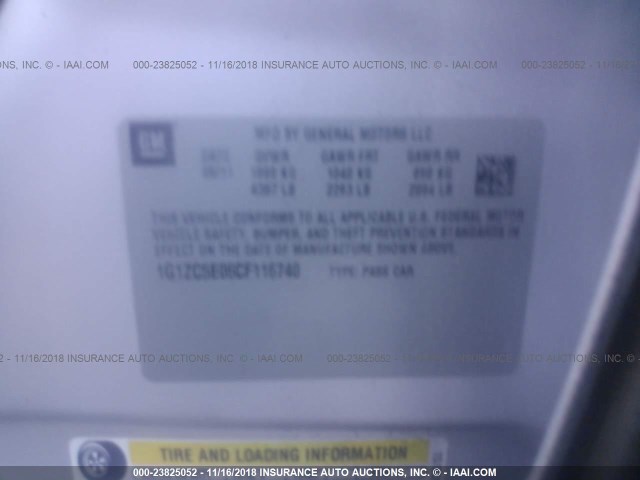 1G1ZC5E06CF116740 - 2012 CHEVROLET MALIBU 1LT BLACK photo 9