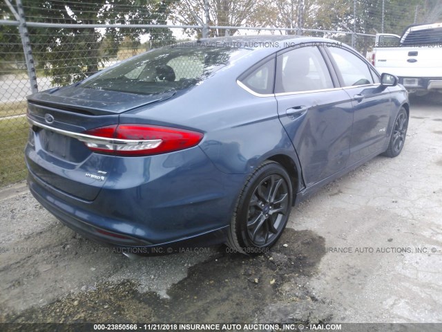 3FA6P0LU3JR131869 - 2018 FORD FUSION SE HYBRID BLUE photo 4