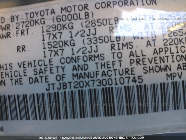 JTJBT20X730010745 - 2003 LEXUS GX 470 蓝色 照片 9