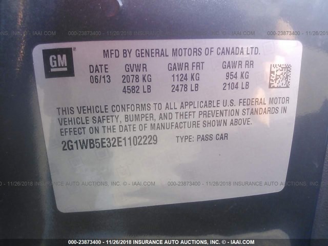 2G1WB5E32E1102229 - 2014 CHEVROLET IMPALA LIMITED  GRAY photo 9