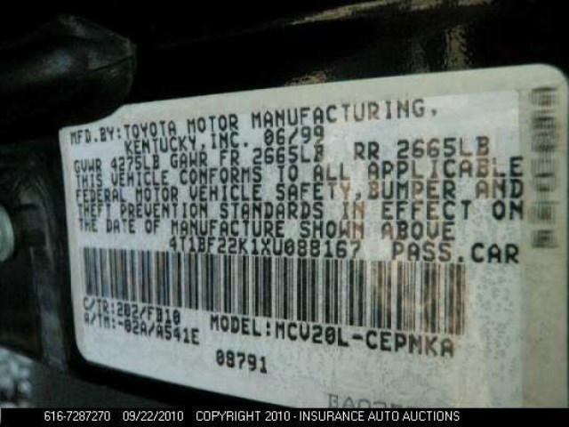 4T1BF22K1XU088167 - 1999 TOYOTA CAMRY LE/XLE BLACK photo 9