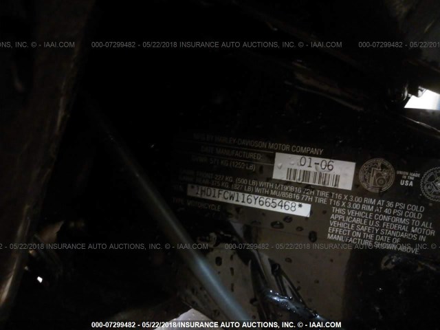 1HD1FCW116Y665468 - 2006 HARLEY-DAVIDSON FLHTCUI BLACK photo 10